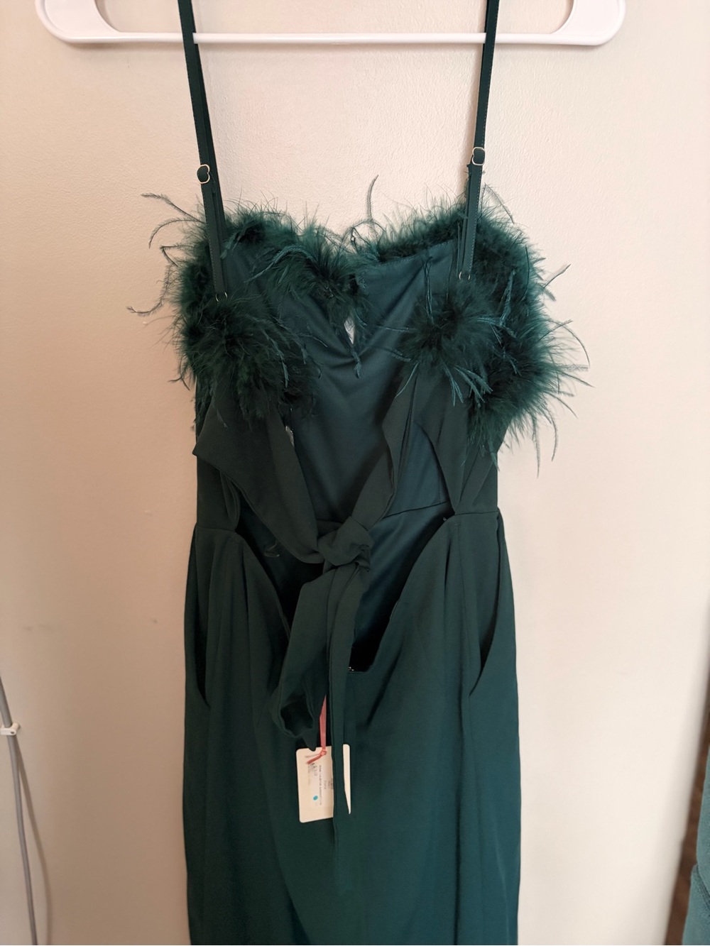 NWT Emerald Feather-Trim Jumpsuit - Picture 3 of 3